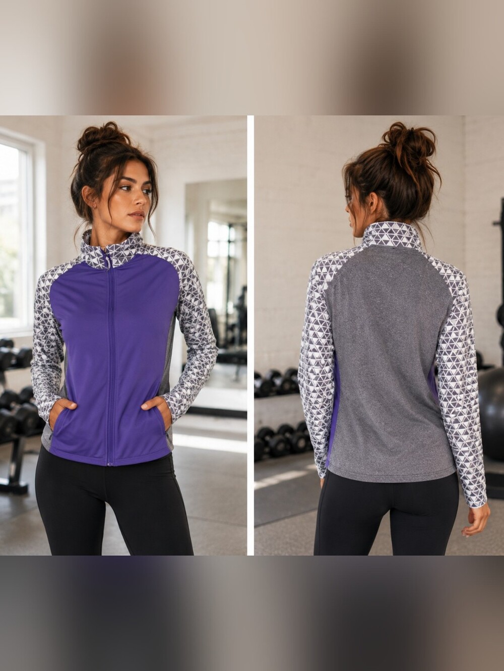 Antigua💜NWOT Purple and White Geometric Zip Up Size M